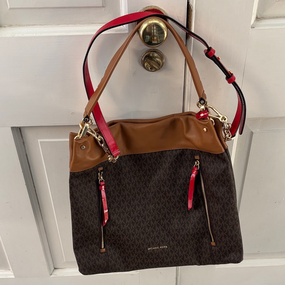 Michael Kors Tan and Red Shoulder Bag